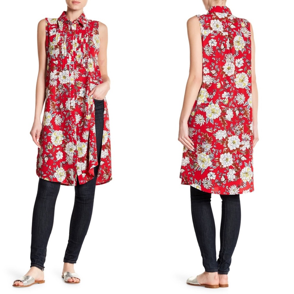 Vertigo Paris Floral Sleeveless Split Tunic Top
